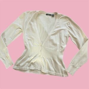 Kersh Essentials Women’s V Neck Empire Waist Ivory Cardigan Size Large